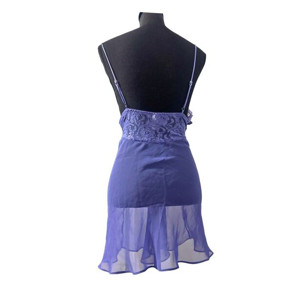 Vintage 90s Y2K Purple Floral Lace Coquette Babydoll Lingerie Mini Dress L - Picture 6 of 8